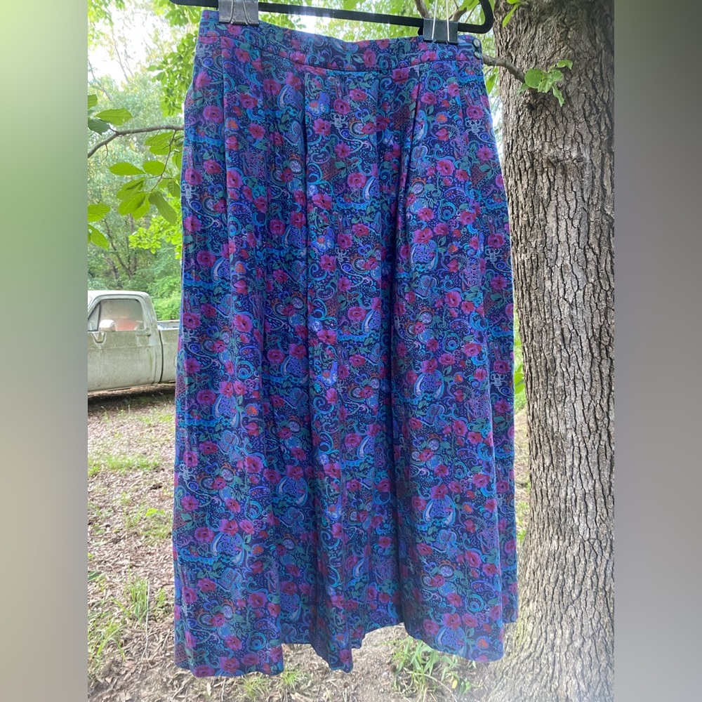 Vintage Floral Maxi Skirt with Pockets, Size 16